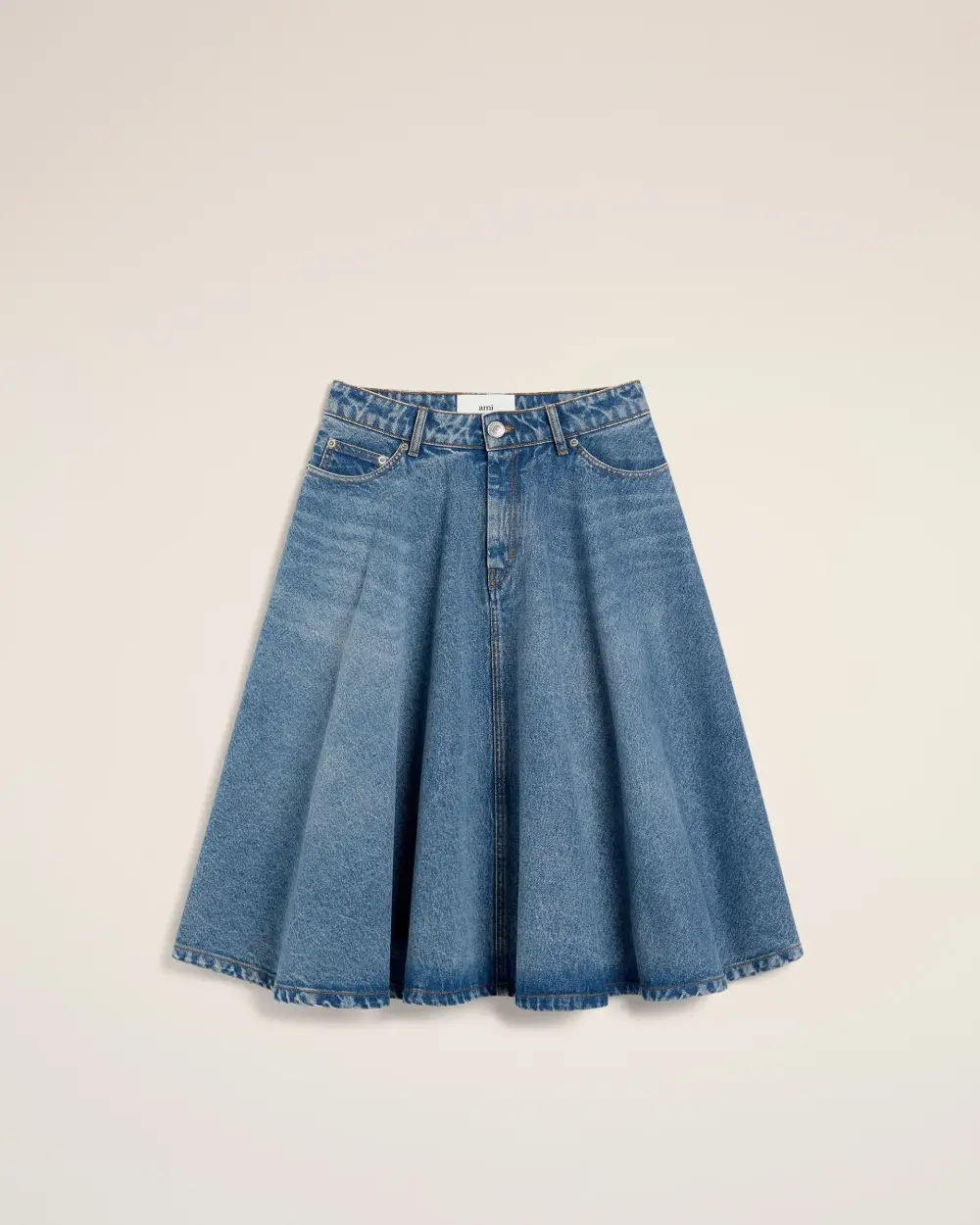 Jupe Midi Bleue A Godets En Coton